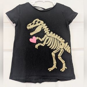 Carter's Black T-Shirt with Gold Dinosaur and Pink Heart Girls Size 4T
